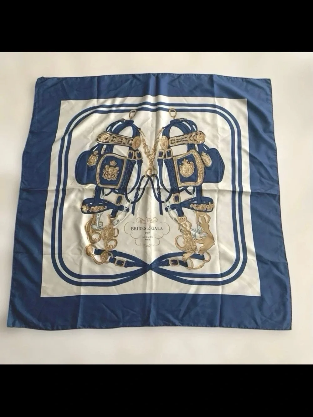Hermes Blue White Gold Brides de Gala Silk Scarf